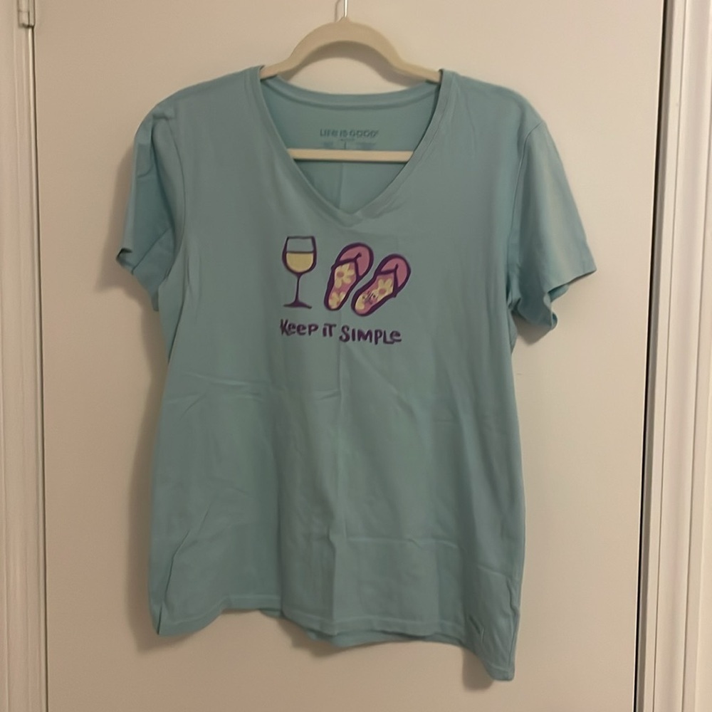 Life Is Good "Keep It Simple" Wine and Flip Flops V-neck Tee - Picture 2 of 6